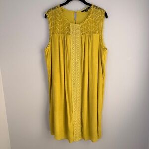 Zac & Rachel Womens Yellow Lace Yoke Crochet Trim Sleeveless Dress Boho‎ 1X EUC